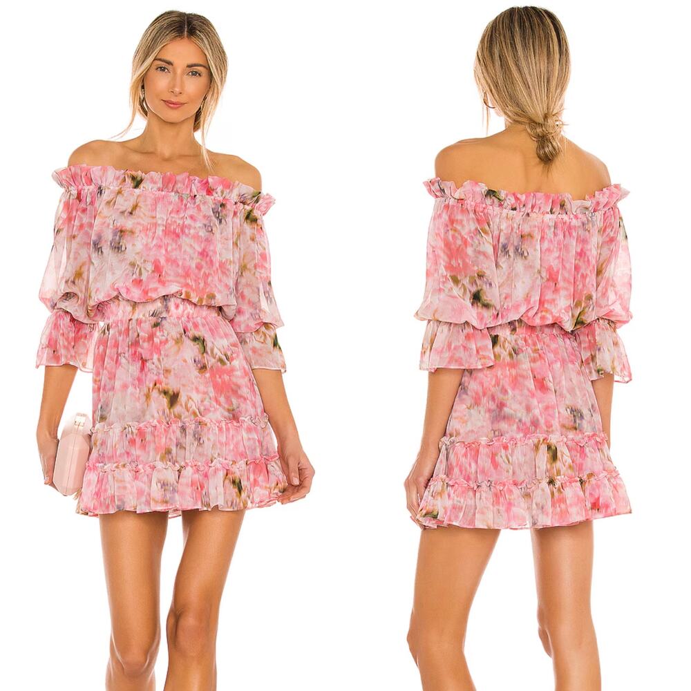 Misa Los Angeles Pink Floral Off-Shoulder Mini Dress